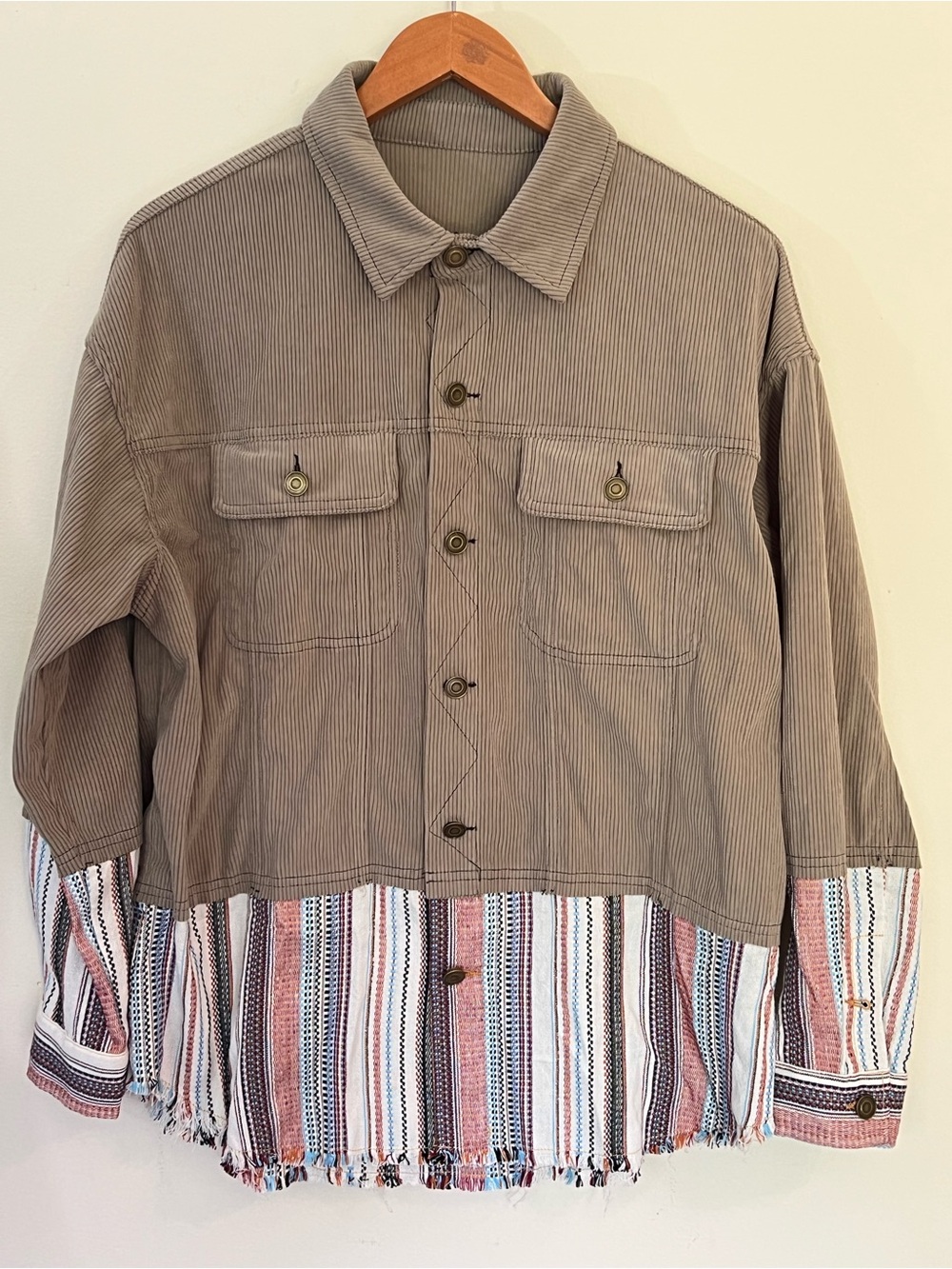 Woman's Button-Up Corduroy
Shacket Faux Overlay Long Sleeve Size M